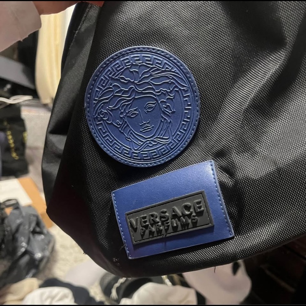Versace Royal Blue Backpack with Embossed Badges